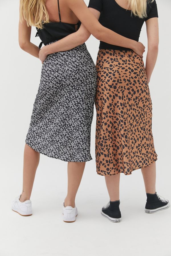 Rowan Leopard Print Satin Midi Skirt