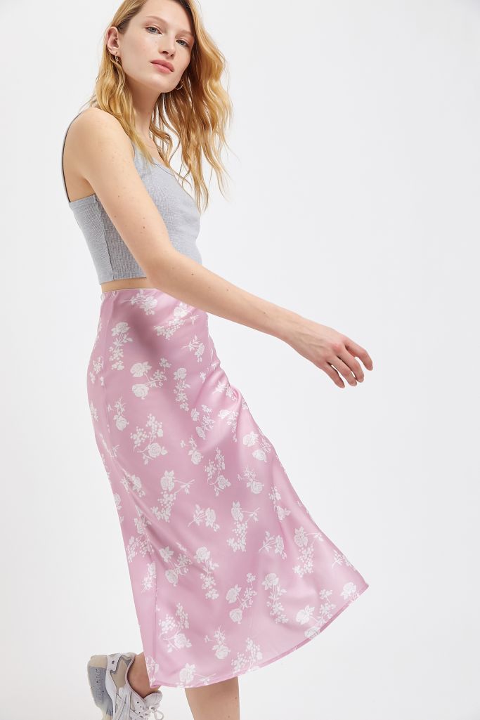 UO Rowan Satin Slip Midi Skirt | Urban Outfitters Canada