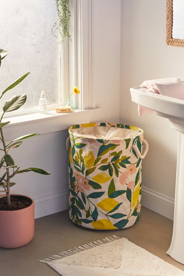 Slide View: 1: Lemons Printed Canvas Laundry Bag