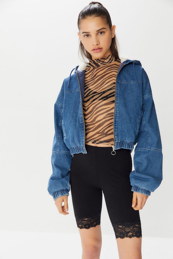 BDG Denim Sherpa ZipFront Cropped Jacket Urban Outfitters Canada