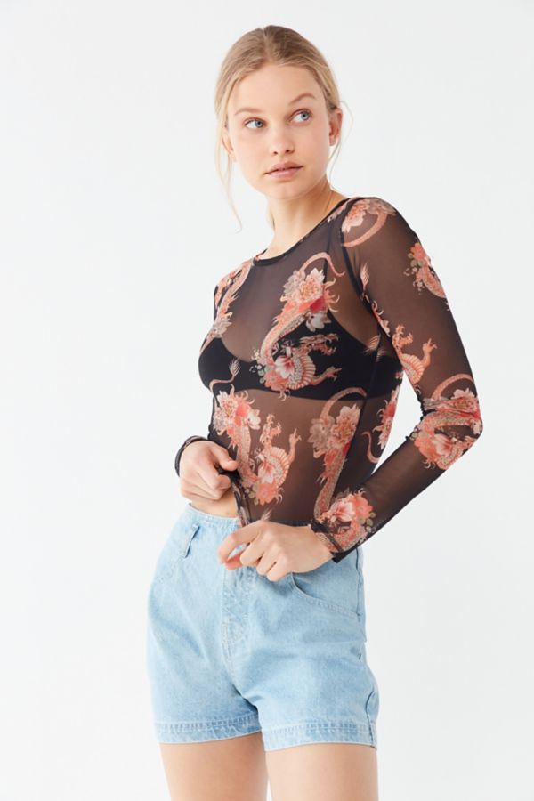 UO Mona Sheer Mesh Long Sleeve Top | Urban Outfitters Canada