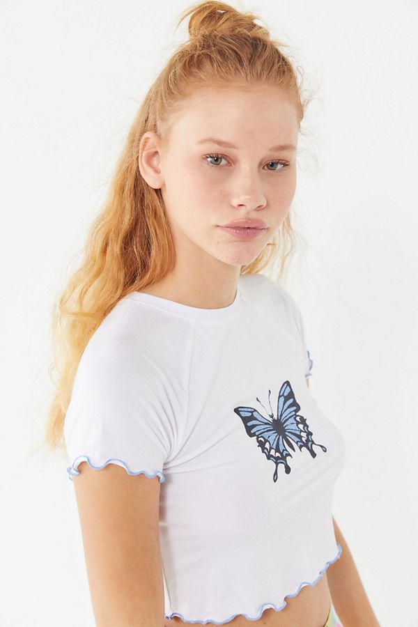UO Monarch Butterfly Lettuce-Edge Baby Tee | Urban Outfitters