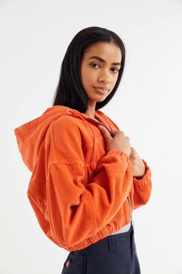 UO Corduroy Hooded Cropped Orange Jacket | Urban Outfitters