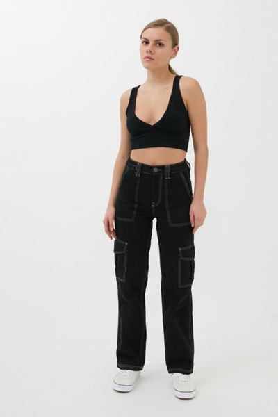 contrast stitch black jeans