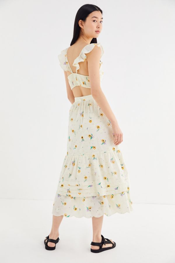 UO Ballad Floral Eyelet Midi Skirt | Urban Outfitters