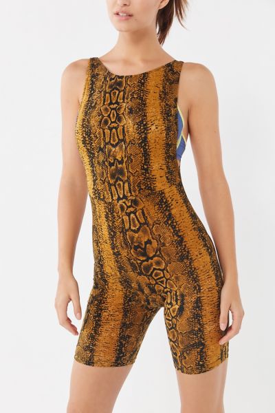 orange snake print romper
