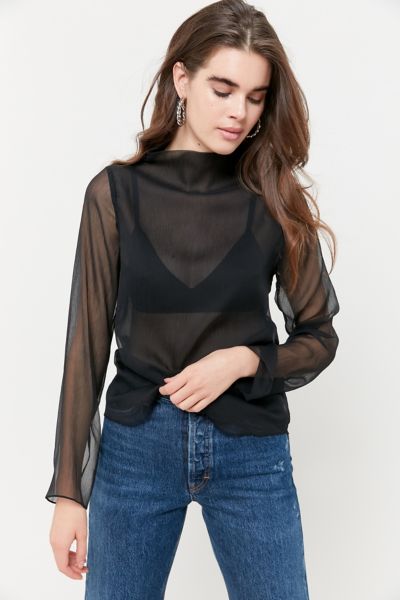 UO Catherine Sheer Chiffon Mock Neck Blouse | Urban Outfitters