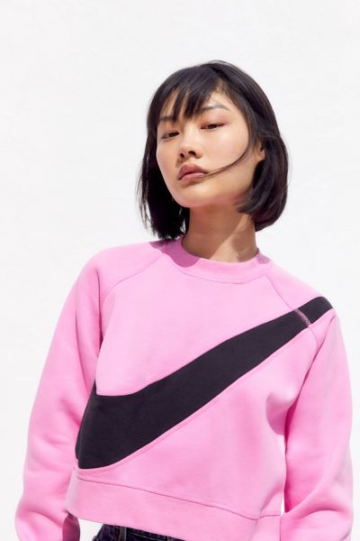 nike elastic drawcord cropped mini swoosh black sweatshirt