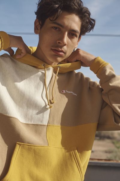 champion reverse weave colorblock hoodie yellow