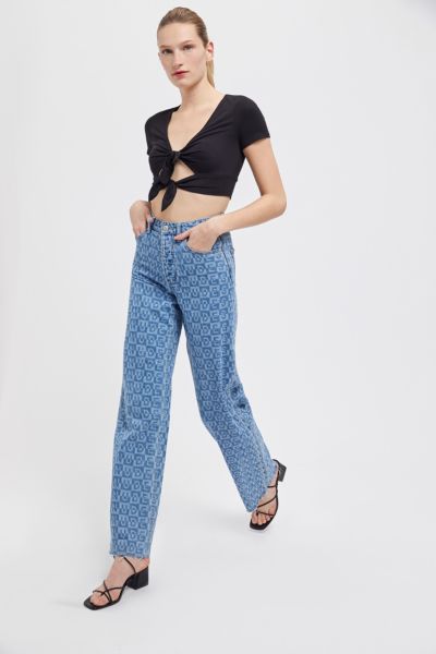 BDG High-Rise Wide Leg Jean – Text Print | Urban Outfitters