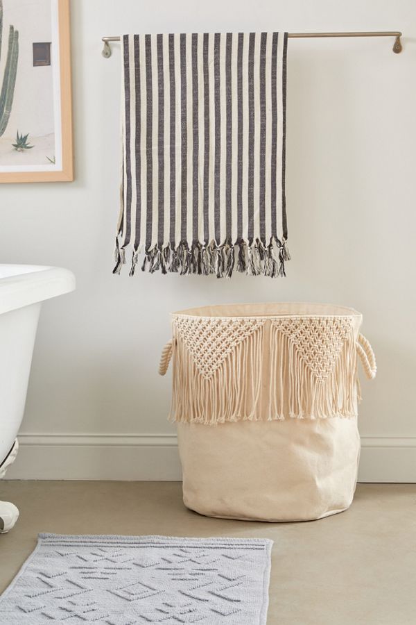 Slide View: 1: Macramé Canvas Laundry Bag