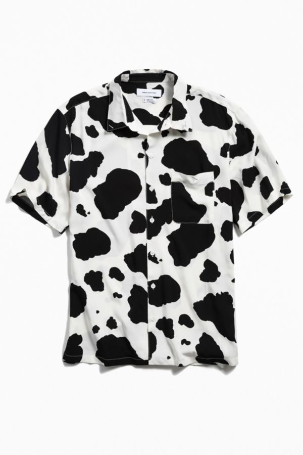 Uo Cow Print Short Sleeve Button Down Shirt Urban Outfitters