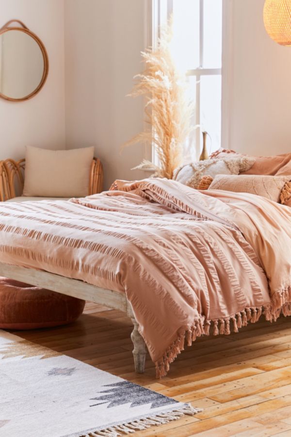 Riley Seersucker Fringe Duvet Cover Urban Outfitters Canada