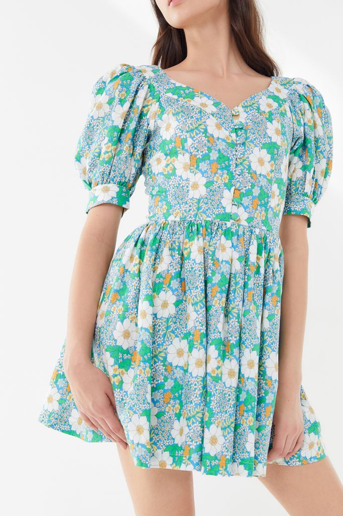 Perseverance London Flores Linen Mini Dress | Urban Outfitters