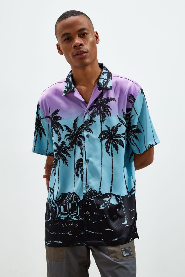 UO Palm Print Short Sleeve Button-Down Shirt | Urban Outfitters