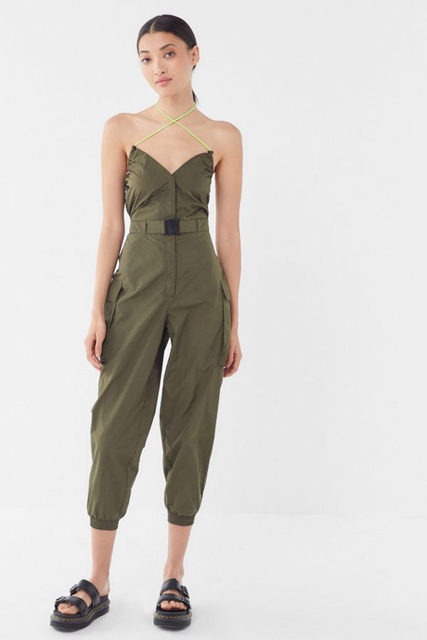 UO Cameron Nylon Belted Halter Jumpsuit | Urban Outfitters