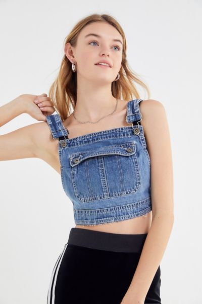 cropped denim overalls