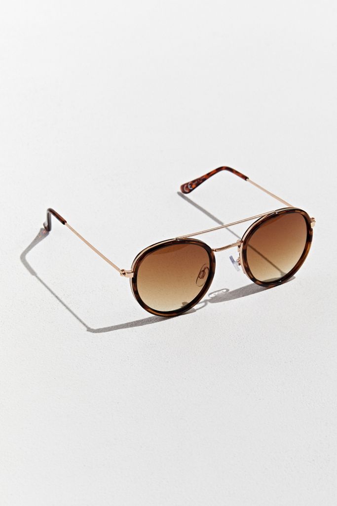 Metal Brow Bar Round Sunglasses | Urban Outfitters