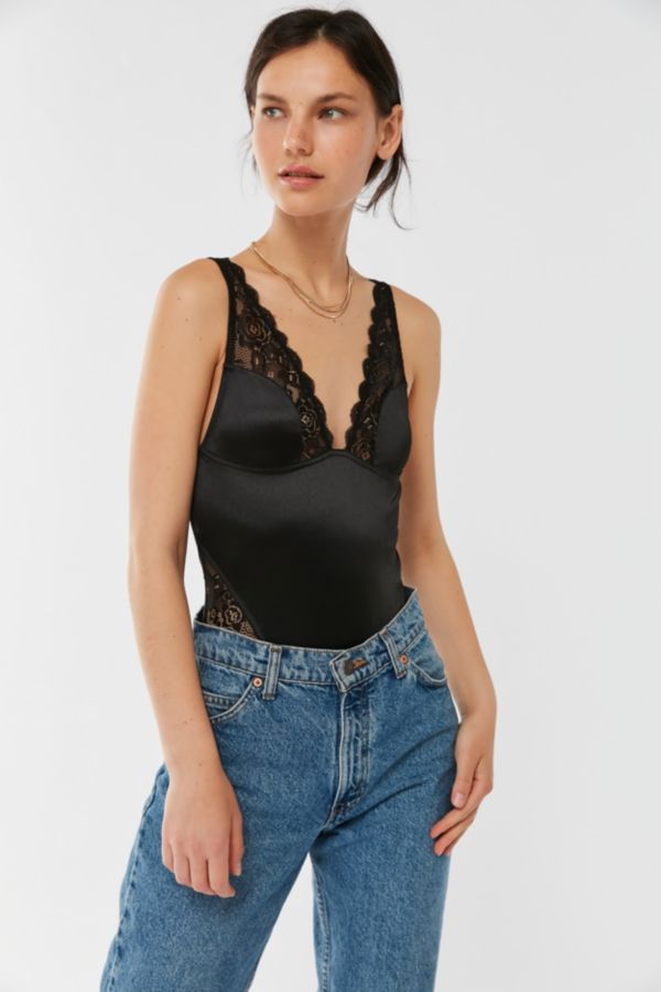 Out From Under Cadogan Satin Lace Trim Bodysuit | Urban Outfitters