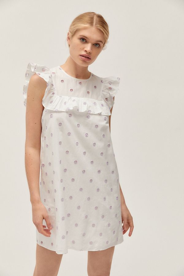 UO Life Of Peace Embroidered Ruffle Mini Dress | Urban Outfitters