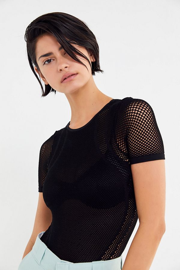 Out From Under Mixed Mesh Short Sleeve Bodysuit Urban Outfitters
