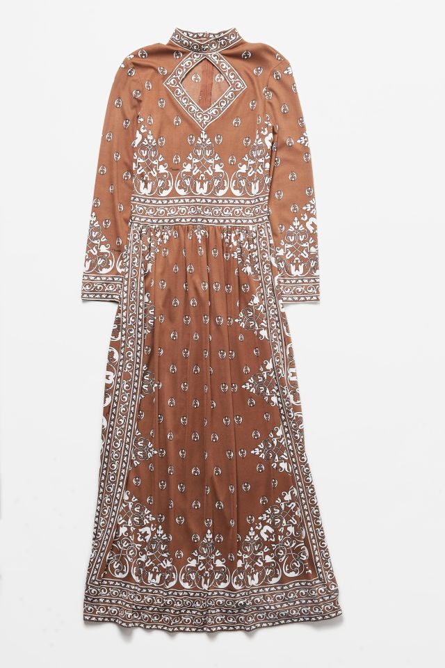 Vintage Brown Keyhole Long Sleeve Maxi Dress | Urban Outfitters