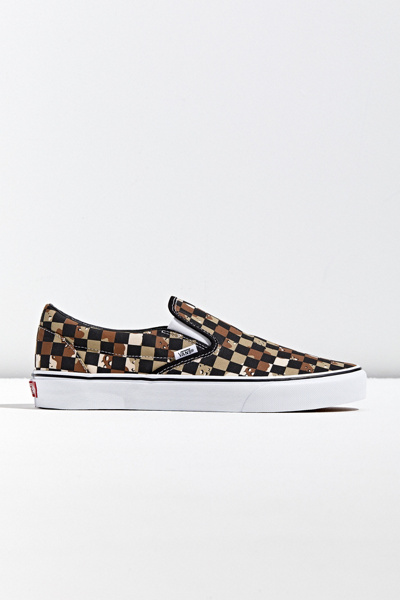 tan checkerboard slip on vans