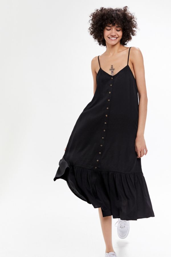 UO ButtonFront Ruffle Maxi Dress Urban Outfitters