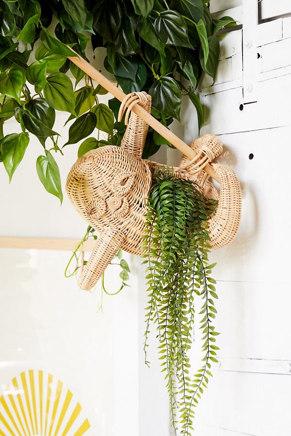 Slide View: 1: Sloth Rattan Wall Planter