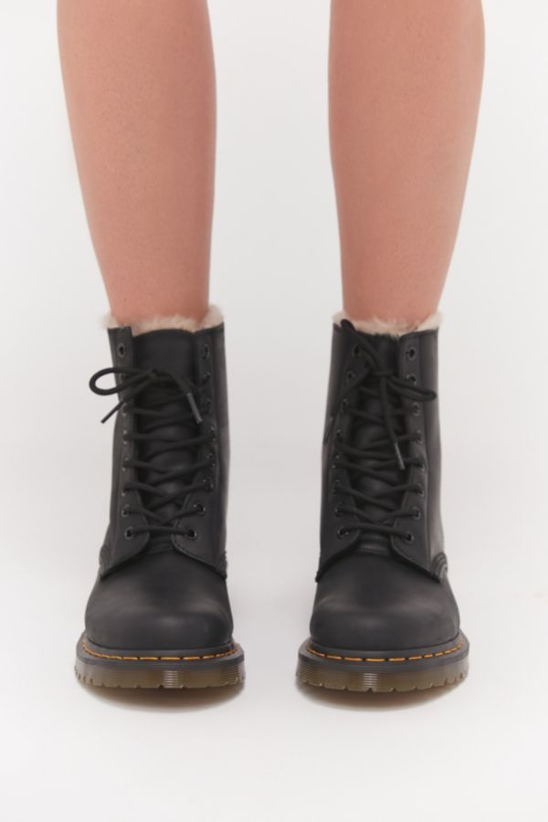 1460 serena leather faux fur lined combat booties