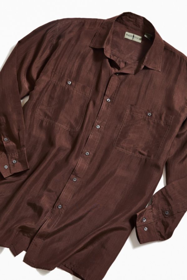 Vintage Brown Silk Button-Down Shirt | Urban Outfitters
