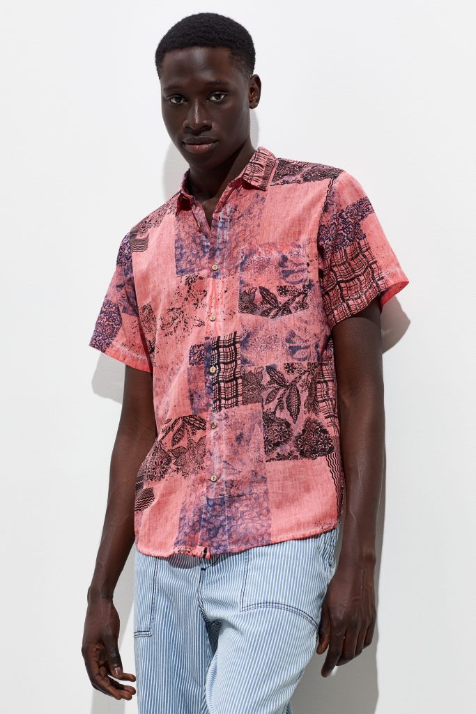 Raga Man Voile Blocks Short Sleeve Button-Down Shirt | Urban Outfitters