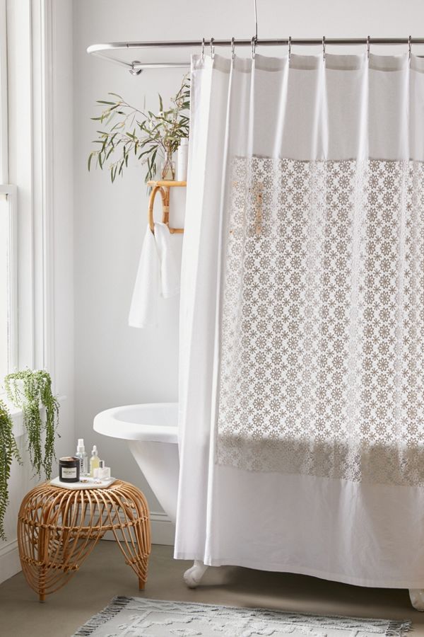 Slide View: 1: Winslow Crochet Inset Shower Curtain