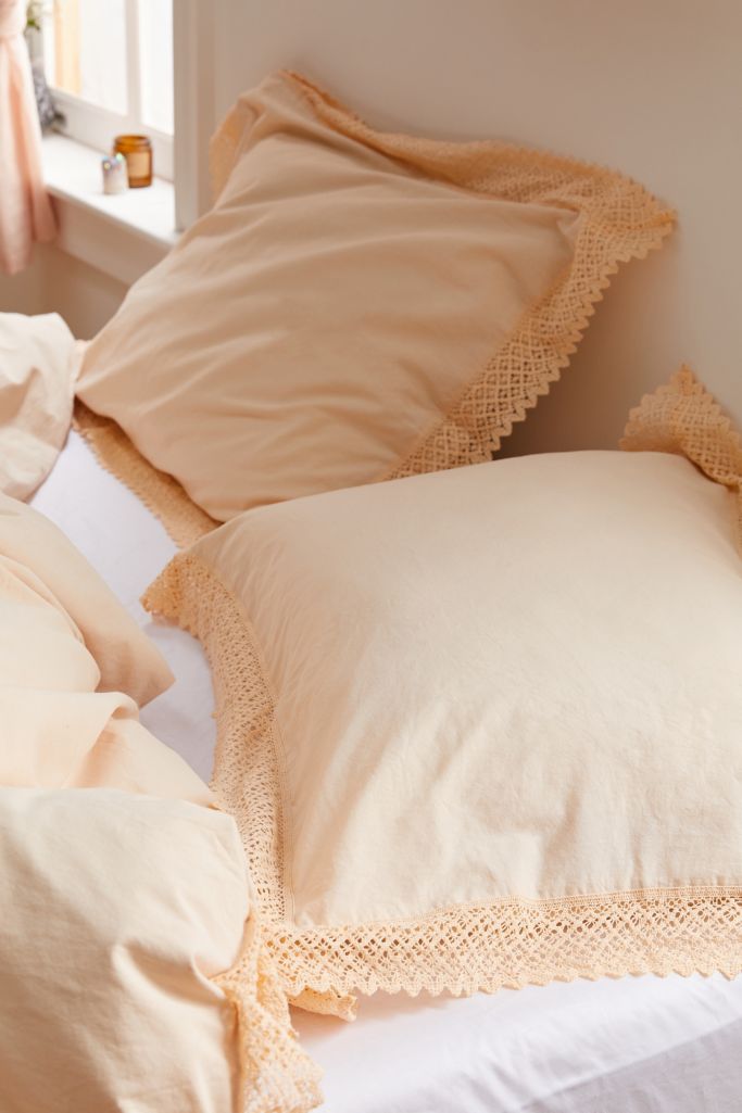 Washed Cotton Crochet Ruffle Sham Set Urban Outfitters Canada