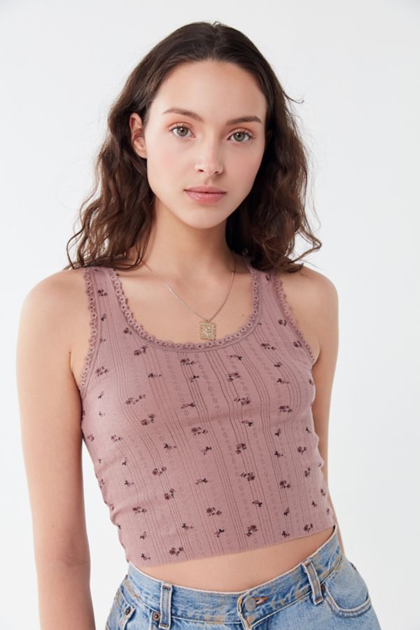 UO Printed Pointelle Cropped Tank Top | Urban Outfitters
