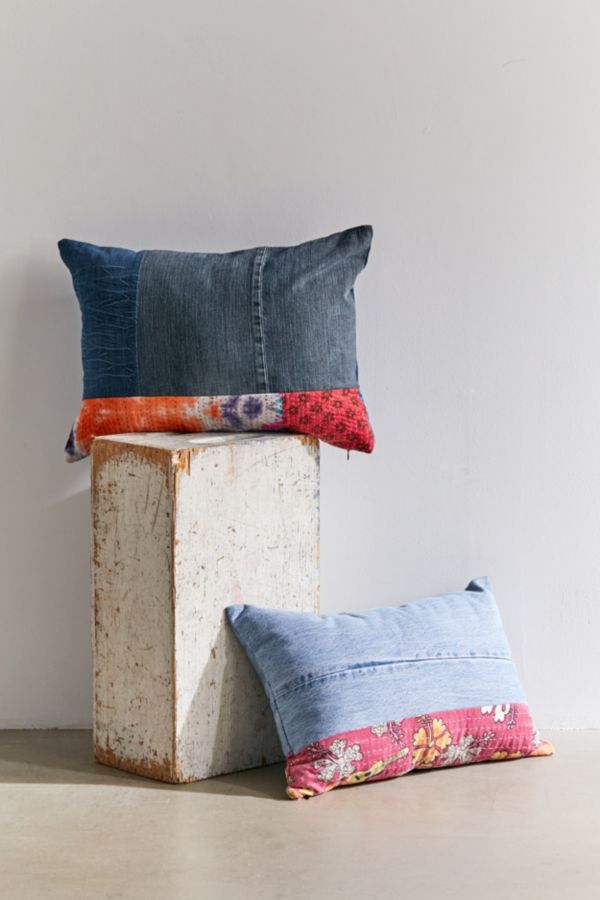 Urban Renewal Reclaimed Denim + Kantha Lumbar Pillow Urban Outfitters