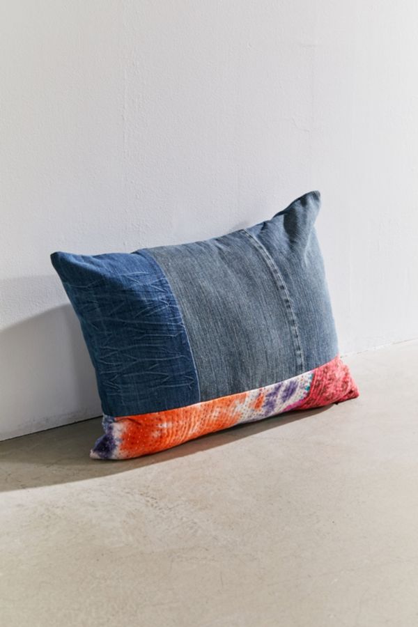Urban Renewal Reclaimed Denim + Kantha Lumbar Pillow Urban Outfitters