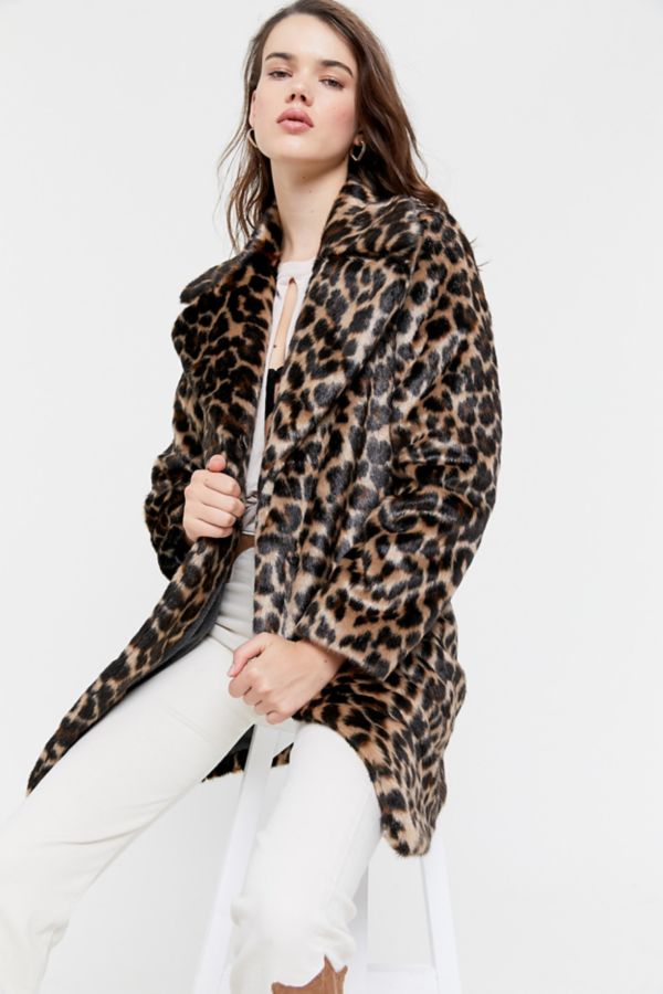 Avec Les Filles Leopard Print Faux Mink Coat | Urban Outfitters