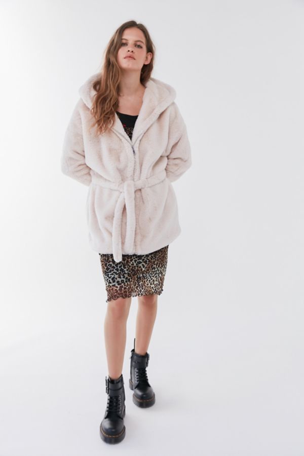 Uo Faux Fur Hooded Robe Coat Urban Outfitters