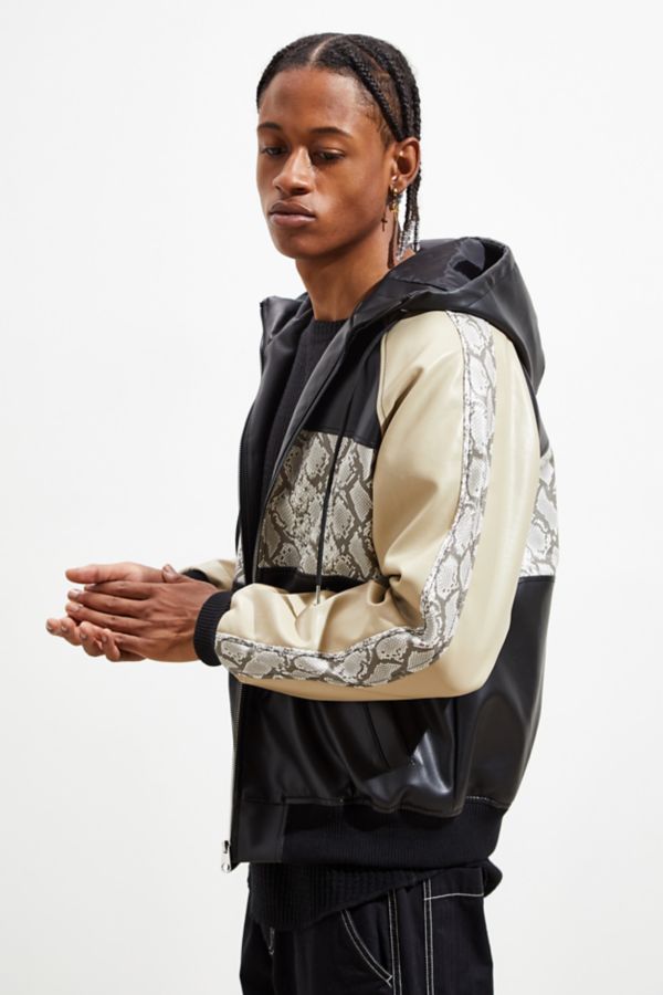 UO Faux Leather Colorblock Hooded Bomber Jacket | Urban Outfitters