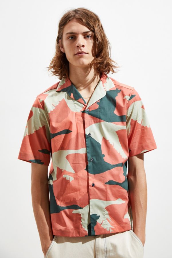 Roi Du Lac Large Bird Print Short Sleeve Button-Down Shirt | Urban ...