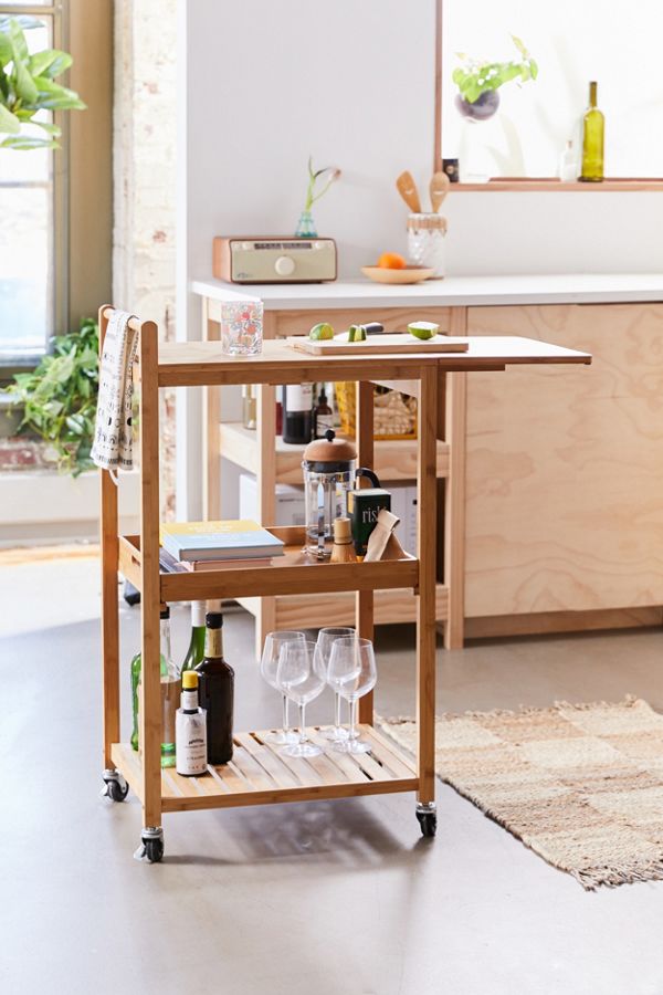 Slide View: 1: Bamboo Rolling Kitchen Cart