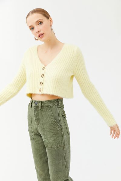 uo rochelle fuzzy cropped cardigan