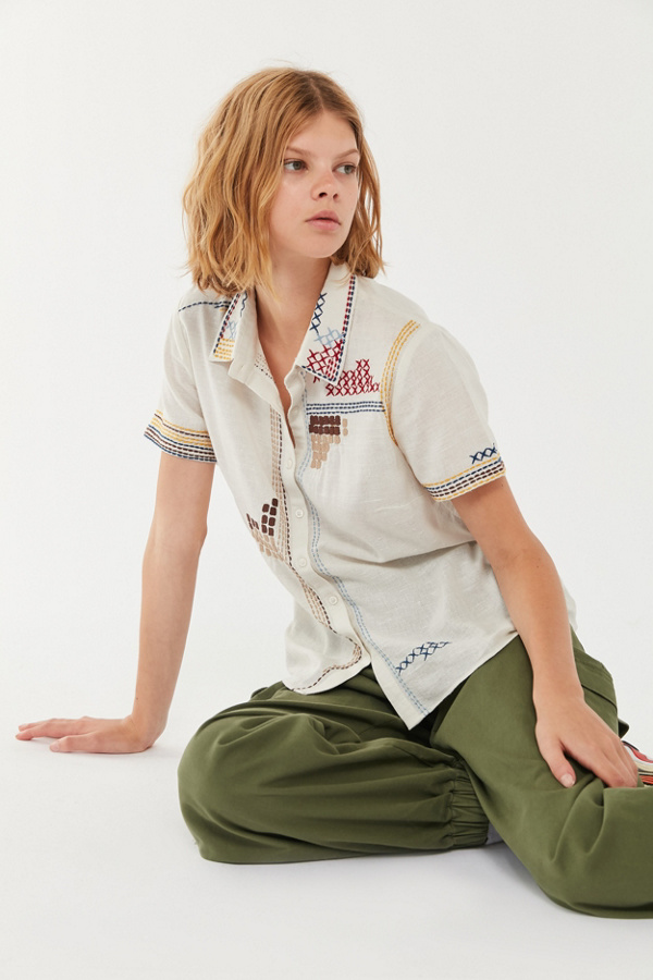 UO Willow Embroidered ButtonDown Shirt Urban Outfitters