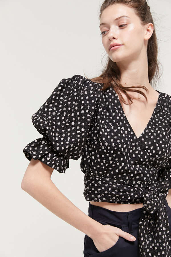 UO Sally Puff Sleeve Wrap Top | Urban Outfitters