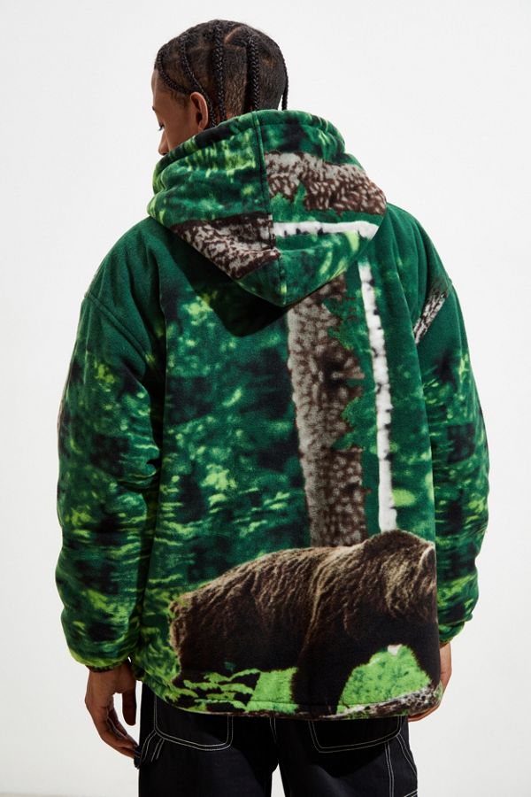 bear print sherpa hoodie