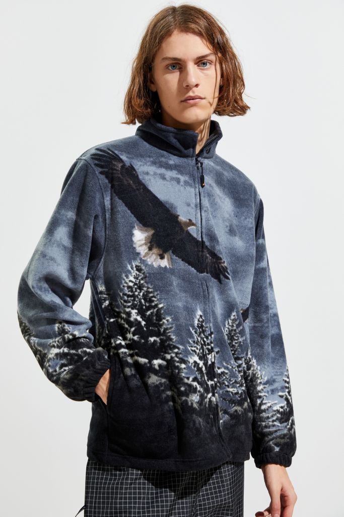 Download Eagle Print Fleece Full-Zip Mock Neck Jacket | Urban Outfitters