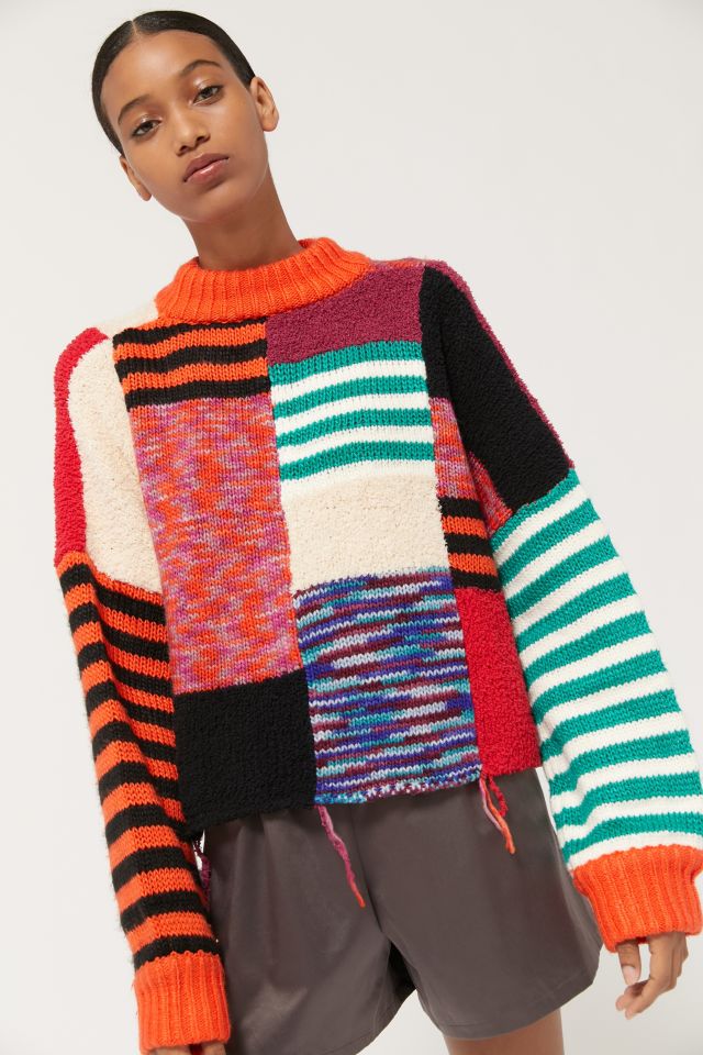 UO Milo Patchwork Mock Neck Sweater | Urban Outfitters Canada