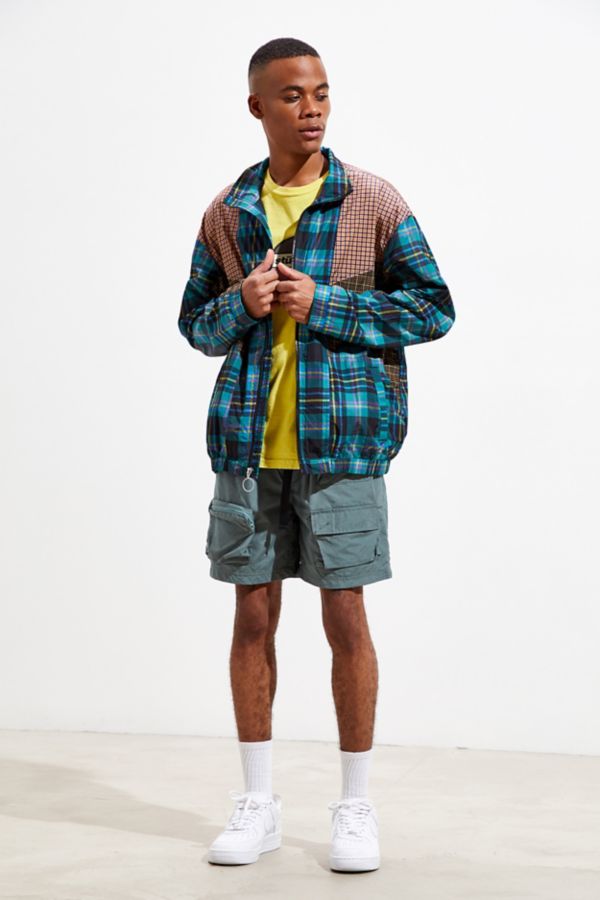 UO Mixed Plaid Blocked Track Jacket | Urban Outfitters