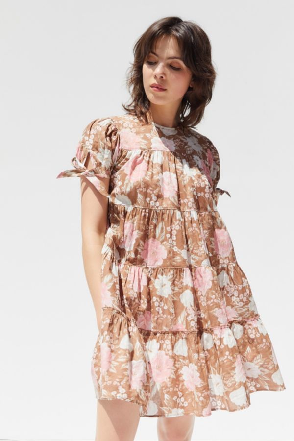 UO Rosie Floral Tie-Sleeve Babydoll Dress | Urban Outfitters